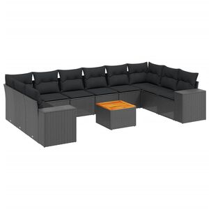 vidaXL 11 Piece Garden Sofa Set with Cushions Black Poly Rattan