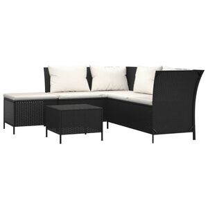 vidaXL 4 Piece Garden Lounge Set with Cushions Black Poly Rattan