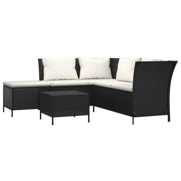 vidaXL 4 Piece Garden Lounge Set with Cushions Black Poly Rattan