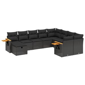 vidaXL 10 Piece Garden Sofa Set with Cushions Black Poly Rattan