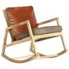 vidaXL Rocking Chair Brown Real Leather and Solid Mango Wood
