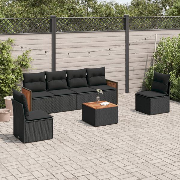 vidaXL 7 Piece Garden Sofa Set with Cushions Black Poly Rattan