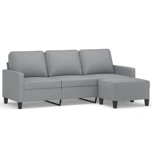 vidaXL 3-Seater Sofa with Footstool Light Grey 180 cm Fabric