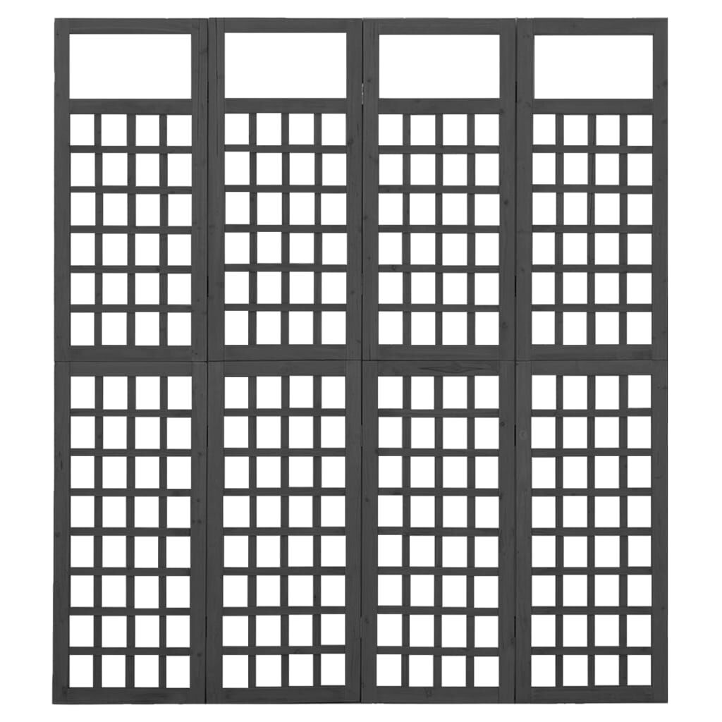 vidaXL 4-Panel Room Divider/Trellis Solid Fir Wood Black 161x180 cm