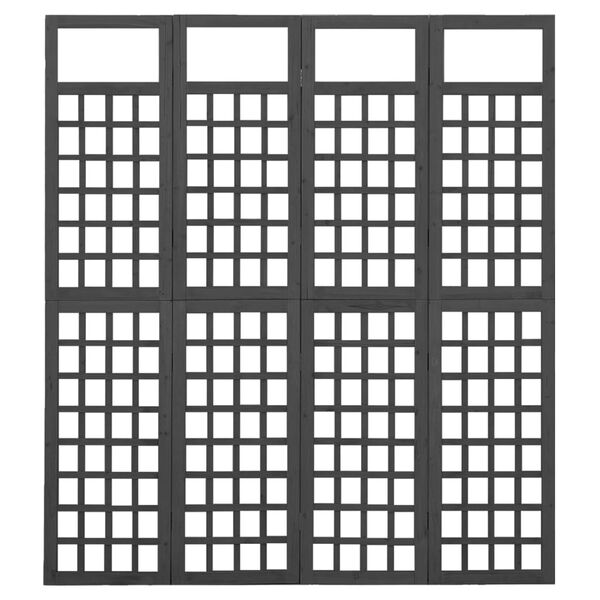 vidaXL 4-Panel Room Divider/Trellis Solid Fir Wood Black 161x180 cm