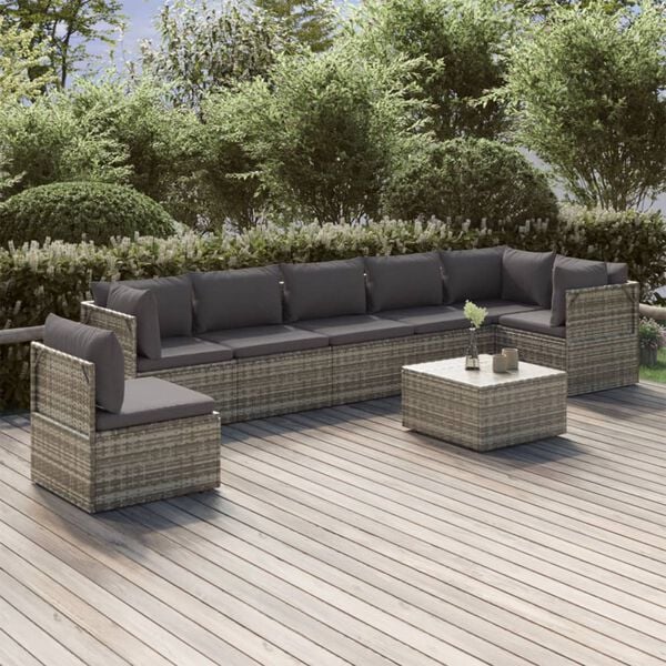 vidaXL 8 Piece Garden Lounge Set with Cushions Grey Poly Rattan