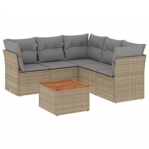 vidaXL 6 Piece Garden Sofa Set with Cushions Beige Poly Rattan