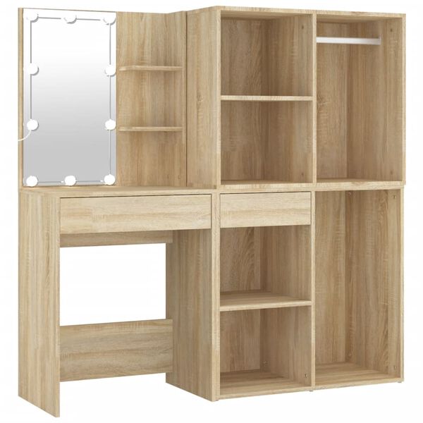vidaXL LED Dressing Table with 2 Cabinets Sonoma Oak Engineered Wood