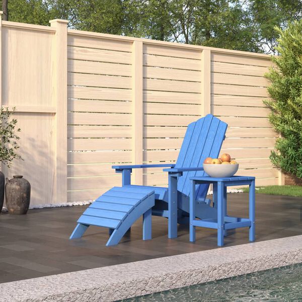vidaXL Garden Adirondack Chair with Footstool & Table HDPE Aqua Blue