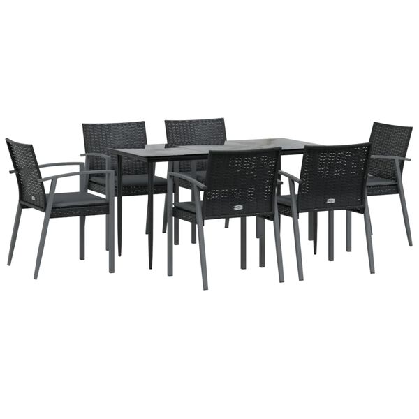 vidaXL 7 Piece Garden Dining Set with Cushions Poly Rattan and Steel