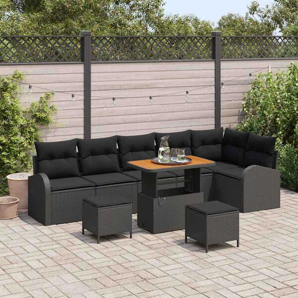vidaXL Garden Sofa Set with Cushion with Storage 9 pcs Black