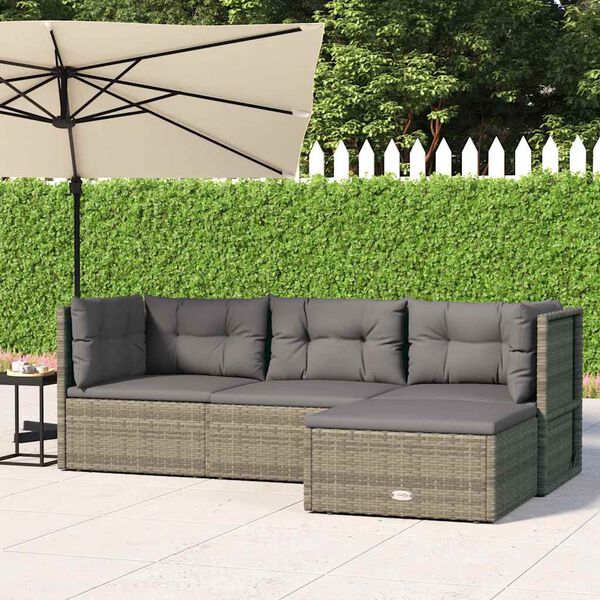 vidaXL 4 Piece Garden Lounge Set with Cushions Grey Poly Rattan