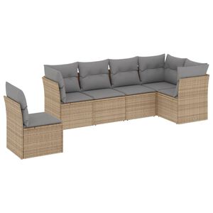 vidaXL 6 Piece Garden Sofa Set with Cushions Beige Poly Rattan