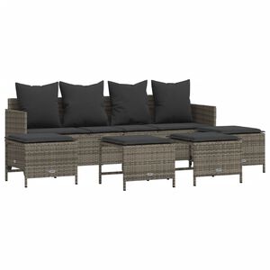 vidaXL 5 Piece Garden Sofa Set with Cushions Grey Poly Rattan