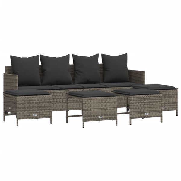 vidaXL 5 Piece Garden Sofa Set with Cushions Grey Poly Rattan