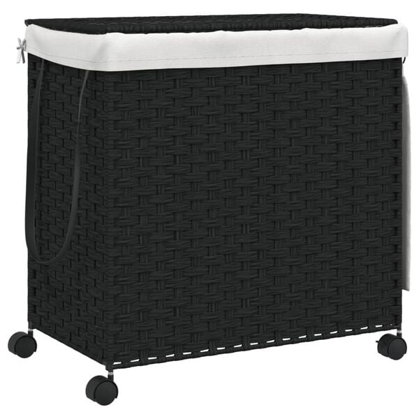 vidaXL Laundry Basket with Wheels Black 60x35x60.5 cm Rattan