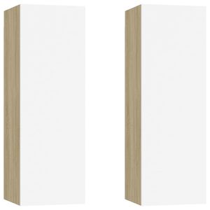 vidaXL TV Cabinets 2 pcs White and Sonoma Oak 30.5x30x90 cm Engineered Wood