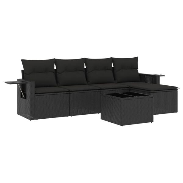 vidaXL 6 Piece Garden Sofa Set with Cushions Black Poly Rattan