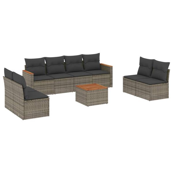 vidaXL 9 Piece Garden Sofa Set with Cushions Grey Poly Rattan