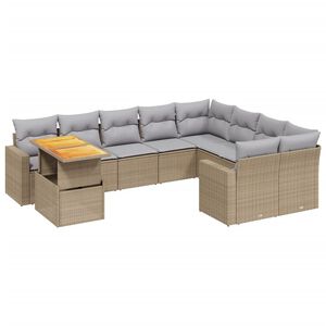 vidaXL 10 Piece Garden Sofa Set with Cushions Beige Poly Rattan