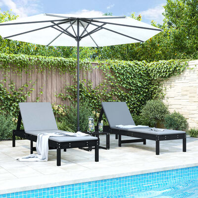 vidaXL Sun Loungers 2 pcs with Table Black Solid Wood Pine