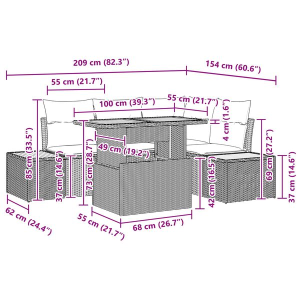 vidaXL Garden Sofa Set with Storage 5 pcs Black Poly rattan