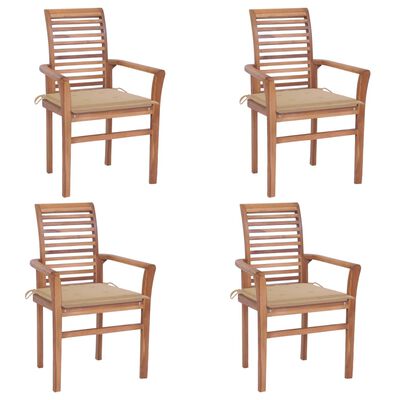 vidaXL Dining Chairs 4 pcs with Beige Cushions Solid Teak Wood