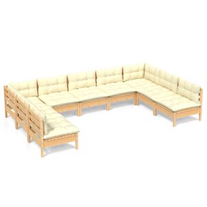 vidaXL 9 Piece Garden Lounge Set with Cream Cushions Solid Pinewood