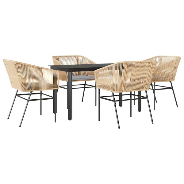 vidaXL 5 Piece Garden Dining Set with Cushions Brown Poly Rattan Glass