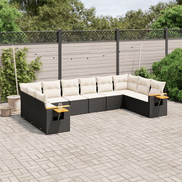 vidaXL 10 Piece Garden Sofa Set with Cushions Black Poly Rattan