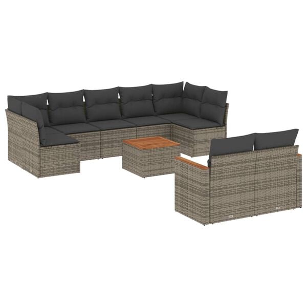 vidaXL 10 Piece Garden Sofa Set with Cushions Grey Poly Rattan