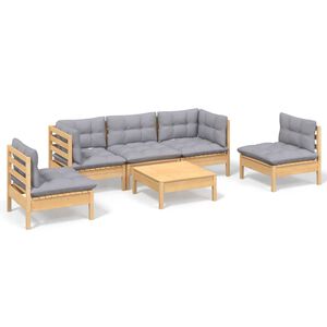 vidaXL 6 Piece Garden Lounge Set with Grey Cushions Solid Pinewood