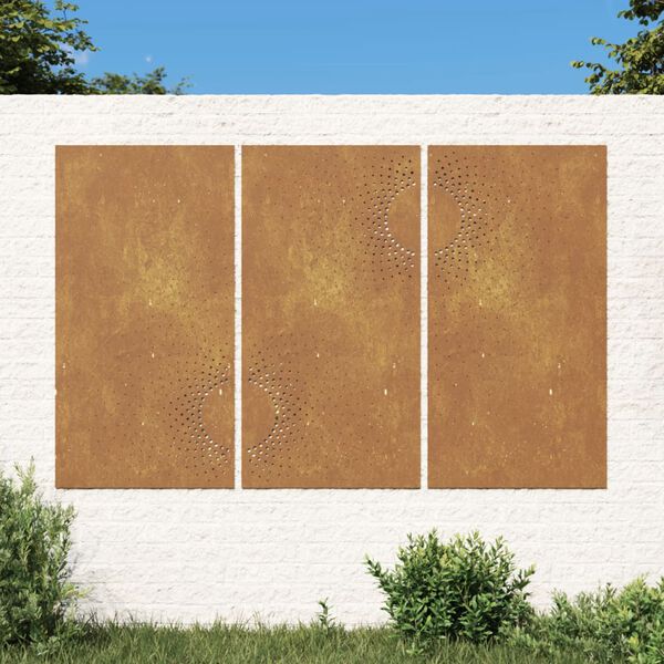 vidaXL Garden Wall Decorations 3 pcs 105x55 cm Corten Steel Sun Design