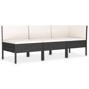 vidaXL 3 Piece Garden Lounge Set with Cushions Poly Rattan Black