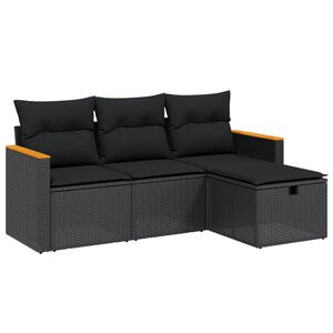 vidaXL 4 Piece Garden Sofa Set with Cushions Black Poly Rattan