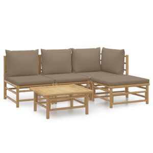 vidaXL 5 Piece Garden Lounge Set with Taupe Cushions Bamboo