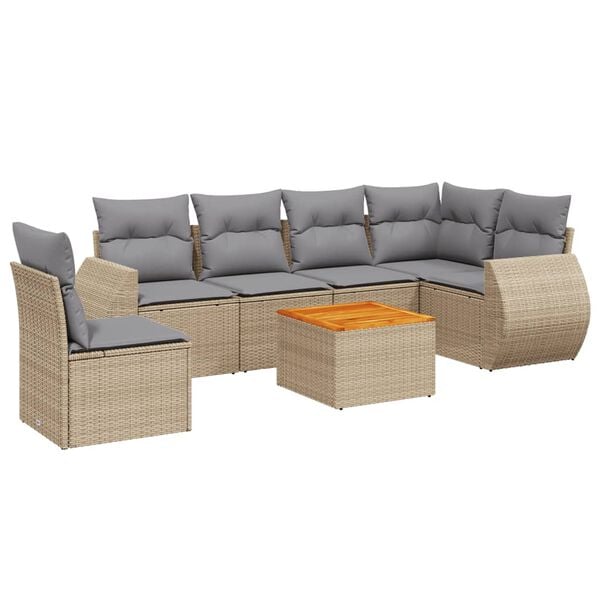 vidaXL 7 Piece Garden Sofa Set with Cushions Beige Poly Rattan