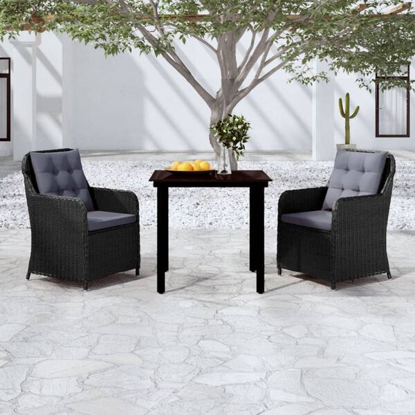 vidaXL 3 Piece Garden Dining Set Black