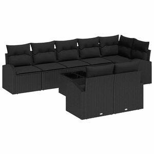 vidaXL Sofa Set with Cushion with Storage 9 pcs Black Poly Rattan
