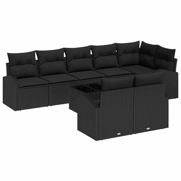 vidaXL Sofa Set with Cushion with Storage 9 pcs Black Poly Rattan