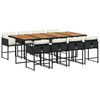 vidaXL 9 Piece Garden Dining Set with Cushions Black Poly Rattan