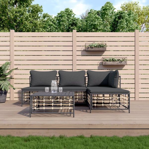 vidaXL 5 Piece Garden Lounge Set with Cushions Anthracite Poly Rattan