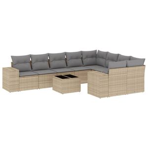 vidaXL 10 Piece Garden Sofa Set with Cushions Beige Poly Rattan