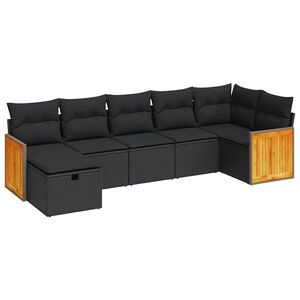 vidaXL 7 Piece Garden Sofa Set with Cushions Black Poly Rattan