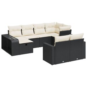 vidaXL 10 Piece Garden Sofa Set with Cushions Black Poly Rattan