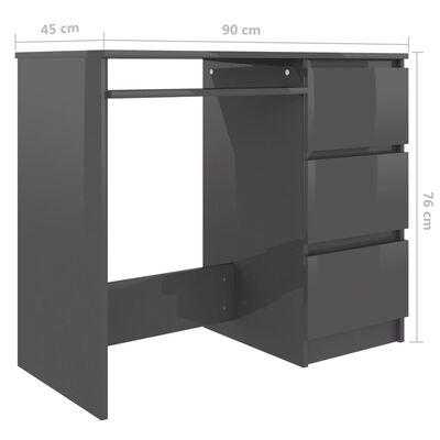 vidaXL Desk High Gloss Grey 90x45x76 cm Chipboard