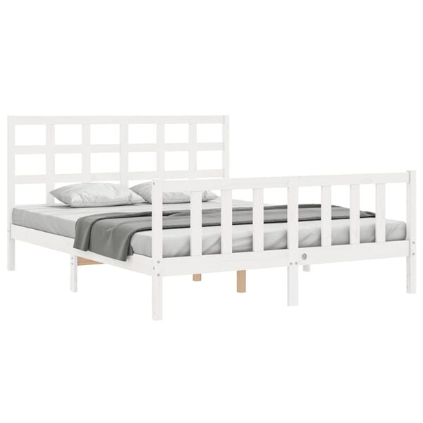 vidaXL Bed Frame without Mattress White King Size Solid Wood Pine