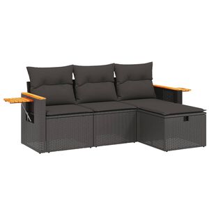 vidaXL 4 Piece Garden Sofa Set with Cushions Black Poly Rattan