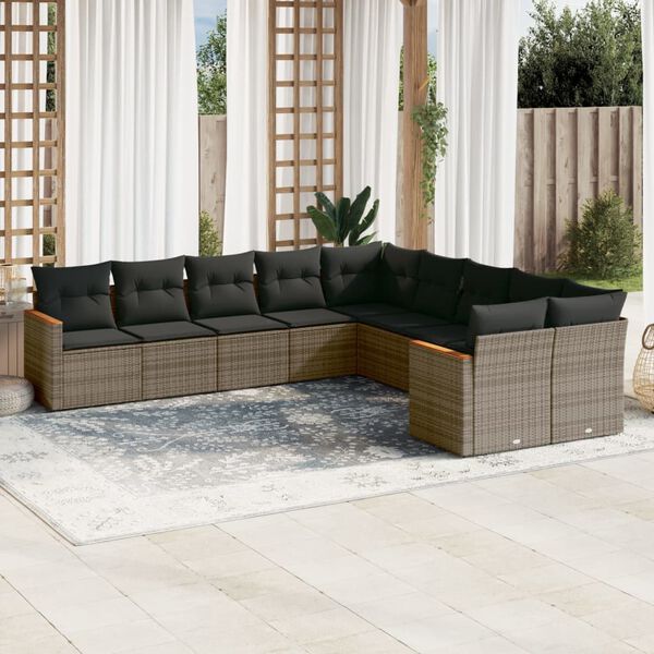 vidaXL 10 Piece Garden Sofa Set with Cushions Grey Poly Rattan