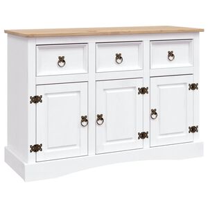 vidaXL Sideboard | White body and brown top | Solid pinewood | 132x43x78 cm